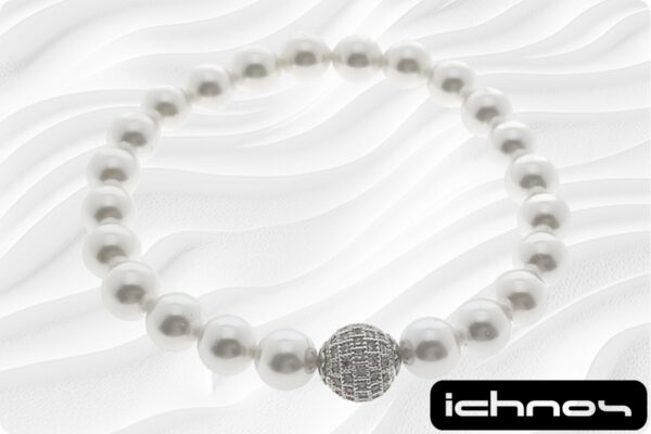 Bracciale perle mm. 8 elasticizzato con sfera strass