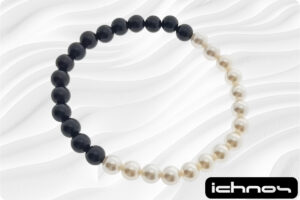 Bracciale bicolore perle e onice mm. 6 elasticizzato