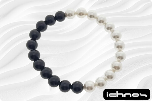 Bracciale bicolore perle e onice mm. 8 elasticizzato
