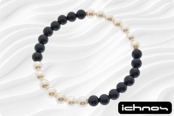 Bracciale bicolore perle e onice mm. 6 elasticizzato 4 segmenti