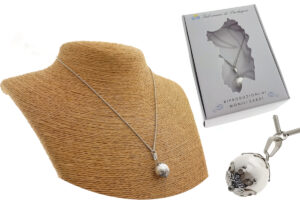 Collana maglia tubolare in acciaio con ciondolo perla mm. 12