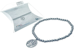 Bracciale elasticizzato sfere acciaio mm. 4 con ciondolo albero