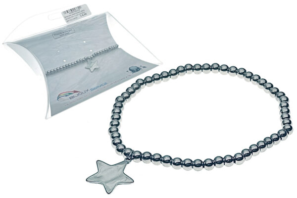 Bracciale elasticizzato sfere acciaio mm. 4 con ciondolo stella