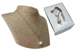 Collana maglia torcion in acciaio dorato con ciondolo perla mm. 12