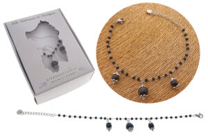 Bracciale maglia acciaio e cristalli neri con 3 pietre onice