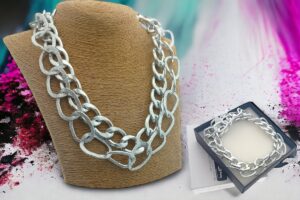 Collana 2 catene alluminio con maglia satinata