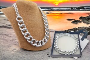 Collana 2 maglie alluminio colore argento