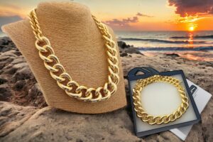 Collana 2 maglie alluminio colore oro