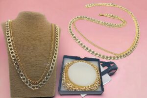 Collana lunga 2 maglie alluminio dorato