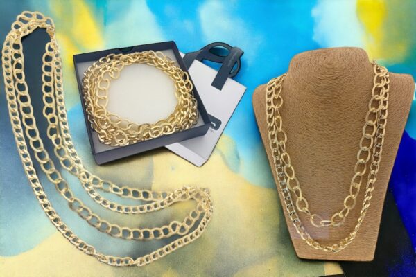 Collana lunga 2 maglie alluminio dorato