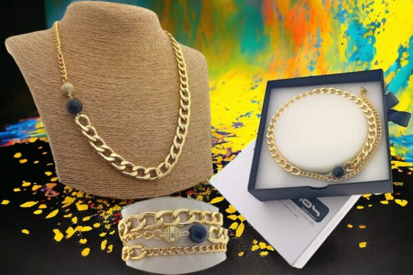 Collana catena alluminio dorata degrade con pietra e chiusura calamita strass