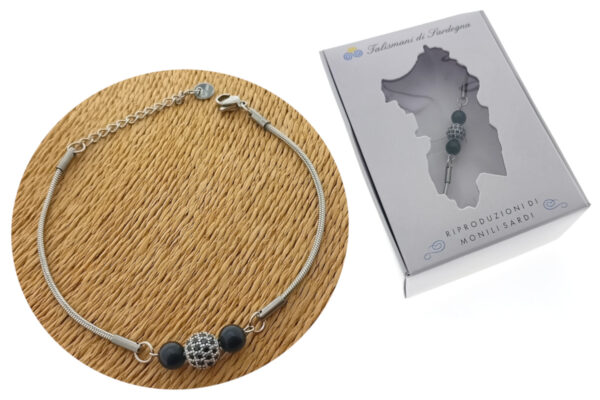 Bracciale maglia tubolare acciaio con centrale pietre e sfera strass