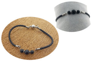 Bracciale acciaio tubolare pelle con centrale pietre onice e chiusura magnetica