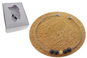 Bracciale 2 maglie acciaio bicolore con centrale pietre onice e sfera strass 8 mm.