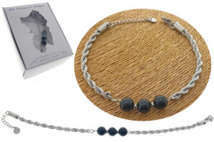 Bracciale acciaio uomo maglia cordonata 4 mm con 3 pietre centrali, chiusura calamita