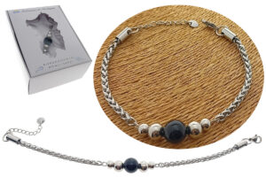 Bracciale acciaio da uomo maglia cestino mm.4 con sfere acciaio e pietra centrale
