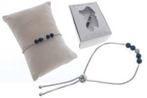 Bracciale autoregolabile acciaio con pietre onice e sfera strass
