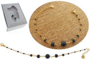 Bracciale acciaio dorato e pietre nere