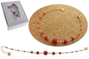 Bracciale acciaio dorato e pietre rosse