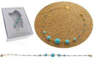 Bracciale acciaio dorato e pietre turchesi