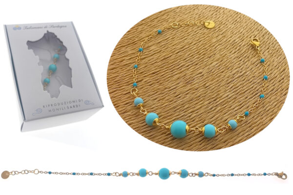 Bracciale acciaio dorato e pietre turchesi