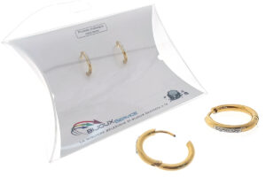 Orecchino cerchietto acciaio dorato one touch strass diam. 19x2 mm