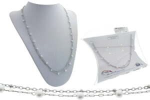 Collana acciaio 2 fili con perline e sferette 50 cm.