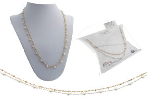 Collana acciaio dorato 2 fili con perline e sferette 50 cm