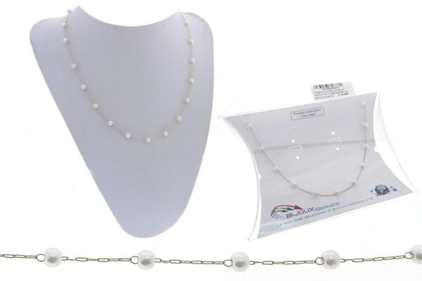 Collarino acciaio dorato e perle 3 mm lunghezza 40 cm