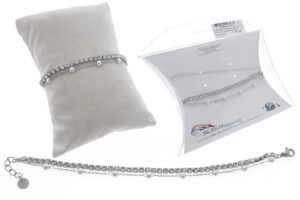 Bracciale 2 fili acciaio tennis 3 mm con catenina e perle