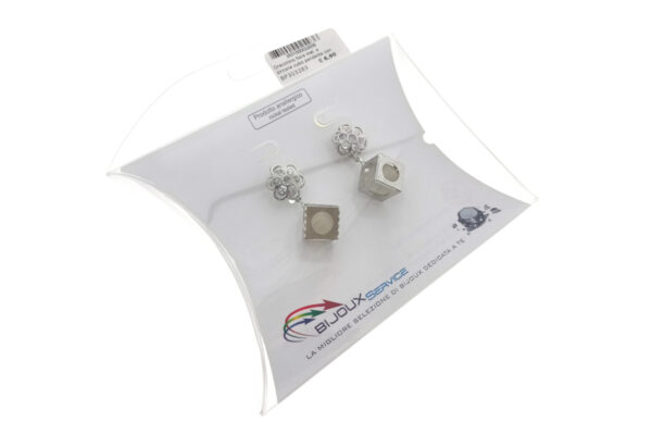 Orecchino fiore met. e zircone cubo pendente con sfera vetro