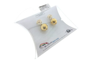 Orecchino fiore metallo con sfera metallo e zircone