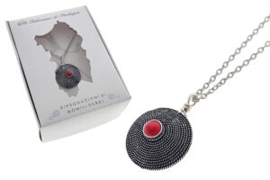 Catenica acciaio ciondolo corbula metallo anticato 21 mm con pietra centrale