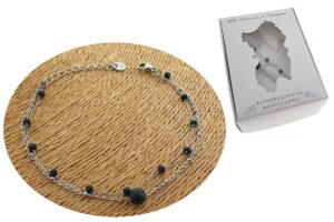Bracciale 2 fili acciaio maglia cristalli neri e catenina con pietra onice