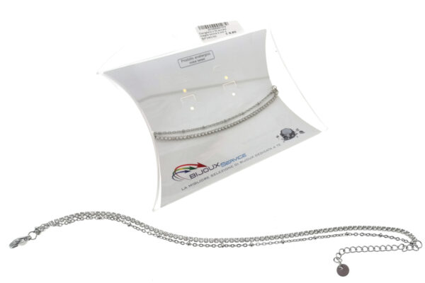Cavigliera 2 fili acciaio maglia tennis 2 mm e catenina con sfere