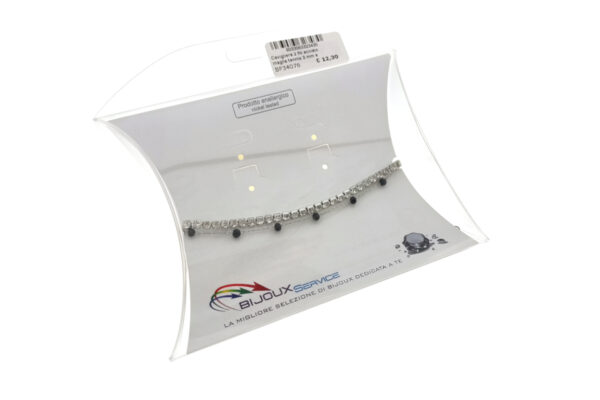 Cavigliera 2 fili acciaio maglia tennis 3 mm e catenina con cristalli neri